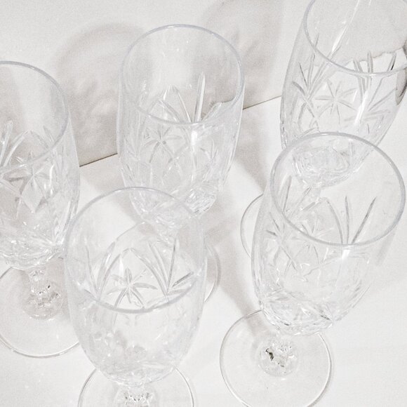 5 Pcs Cut Crystal Champagne Flutes / Elegant Drinkware Glassware / Wedding Party - Picture 3 of 6